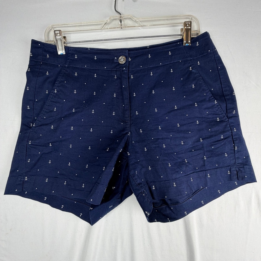Nautica Womens Navy Blue Anchor Print Chino Shorts Size 6 Nautical Summer
